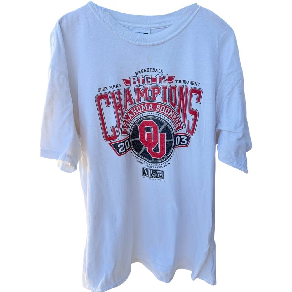 Oklahoma Sooners Big 12 Champions 2003 T Shirt Mens XL White NCAA Basketball Tee